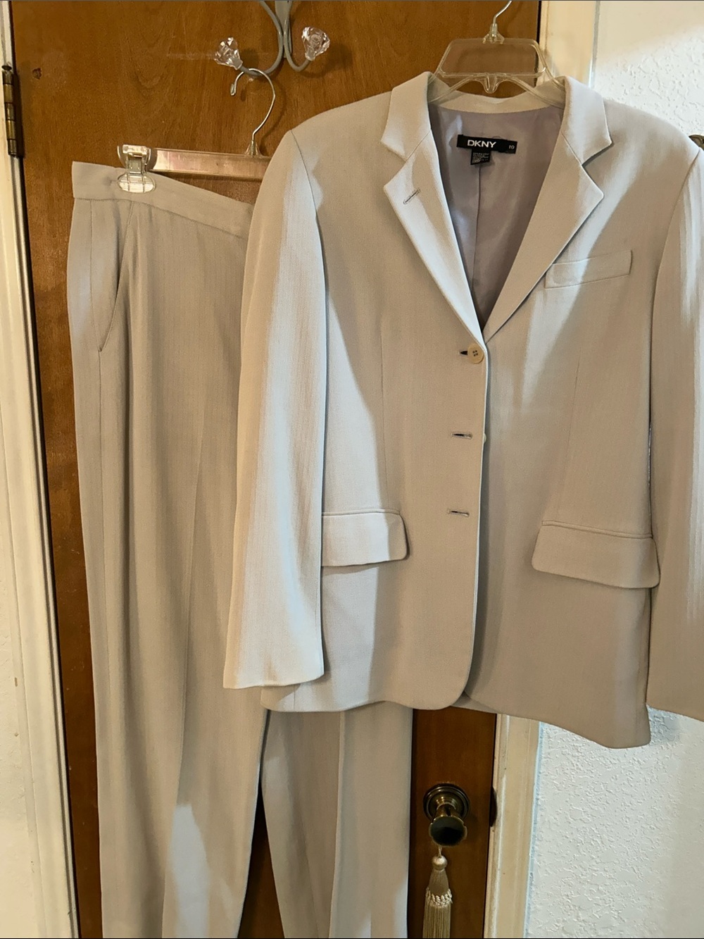 DKNY women’s Light Gray Two-Piece Suit Jacket & Trousers. 10. Like new